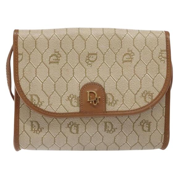 DIOR Honeycomb Canvas Shoulder Bag Pvc Beige Gold - Picture 2 of 12